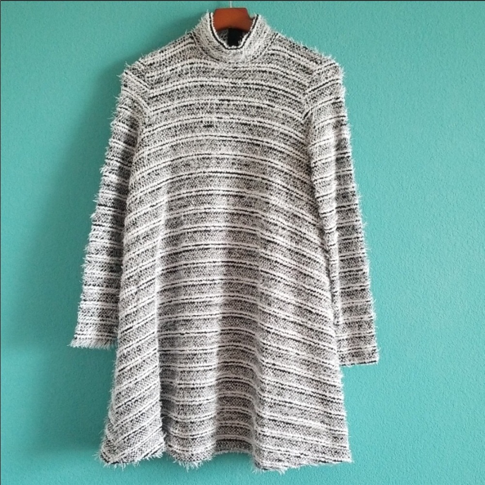 ASOS  Black & White Stripe Fringe Trapeze Dress